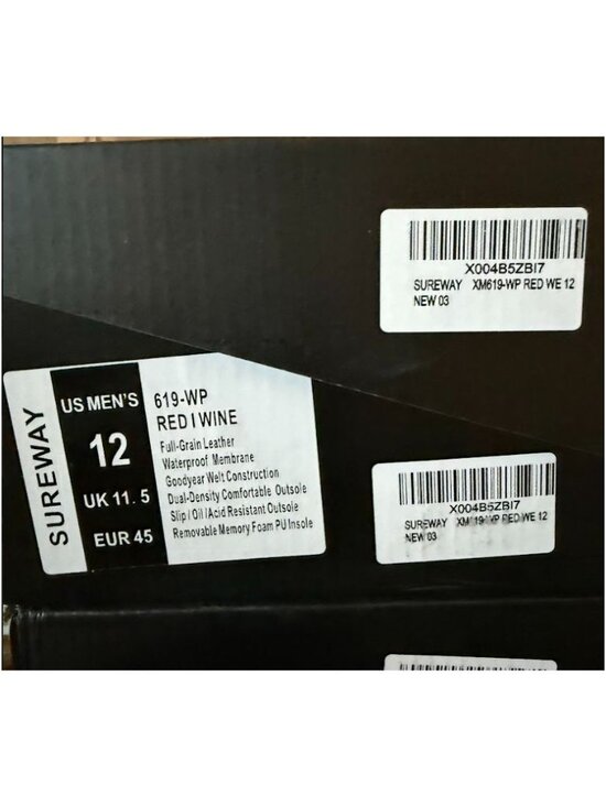 SUREWAY Heavy Duty Soft Toe Full Grain Leather Work Boots Red Wine Size 12 NEW